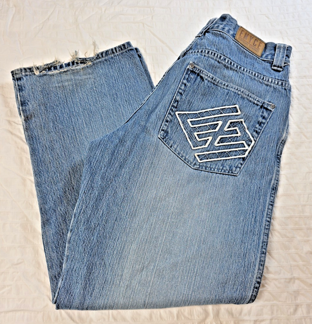 Enyce Baggy Wide Leg Hip Hop Faded Denim Graphic Jeans Men’s 33x30 VTG Y2K